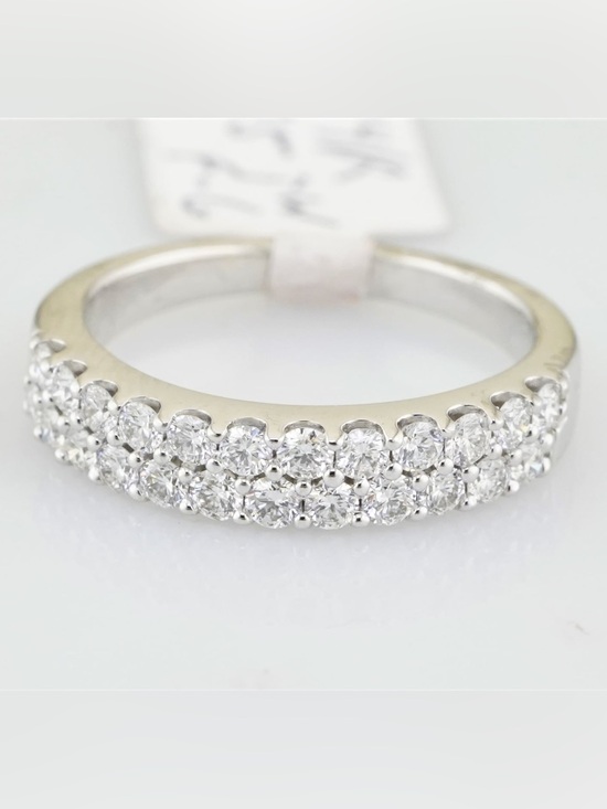 Hillcrest Jewelers Jewelry - Solid 14k white gold double row natural diamond anniversary band / wedding band